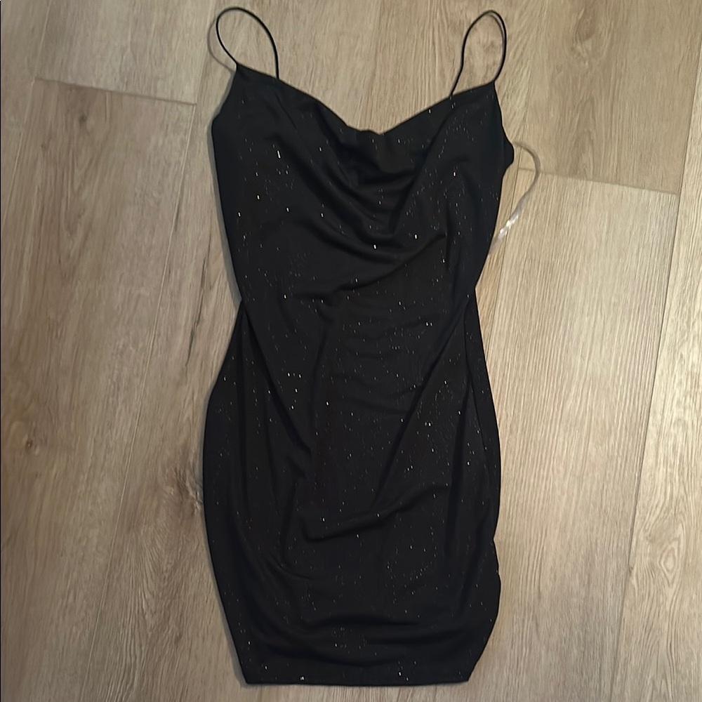 Black Sparkle Cowl Neck Slip Dress